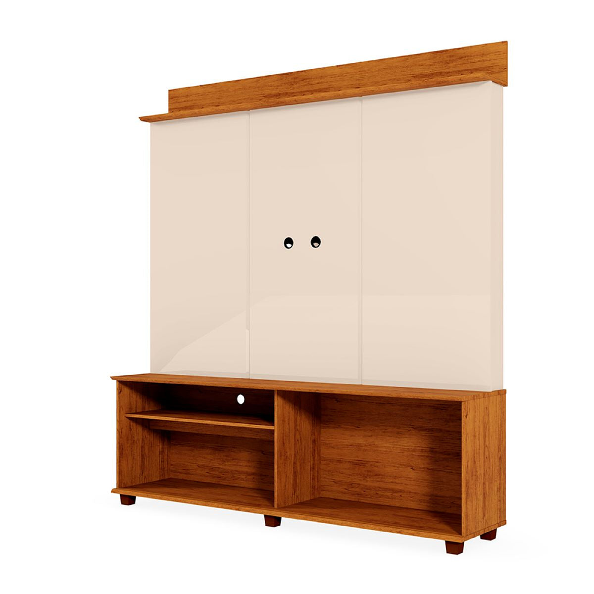 Centro de Entretenimiento Blanco y Canela 160x180cm para TV Hasta 60" Pulgadas con Tres Compartimientos y con Ranura para Cables