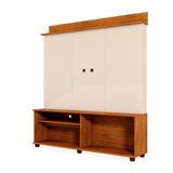 Centro de Entretenimiento Blanco y Canela 160x180cm para TV Hasta 60" Pulgadas con Tres Compartimientos y con Ranura para Cables