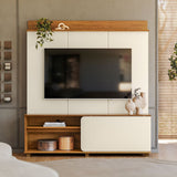 Centro de Entretenimiento Blanco y Canela 160x180cm para TV Hasta 60" Pulgadas con Tres Compartimientos y con Ranura para Cables