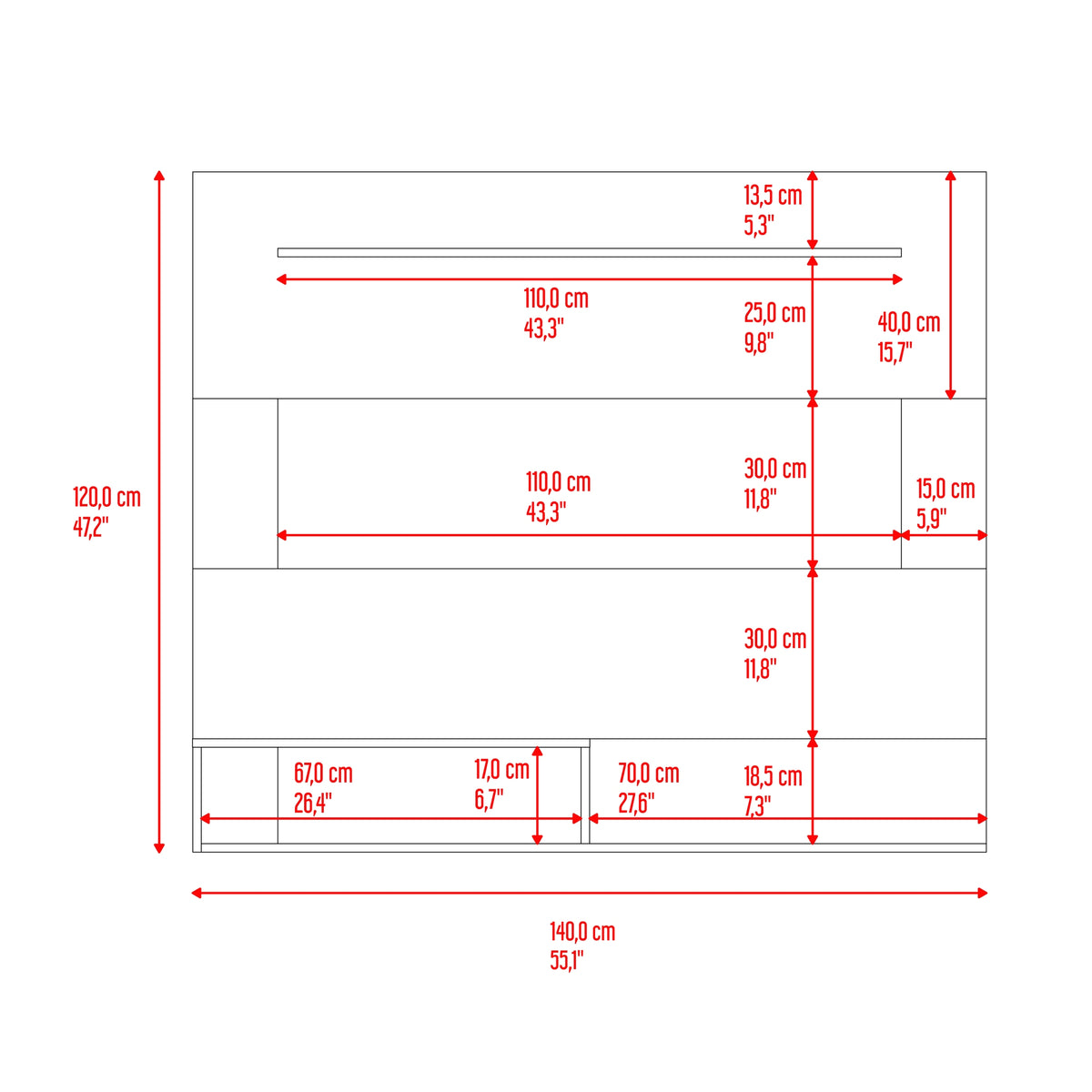 Panel de TV Flotante Beijing Miel y Blanco 140x120cm para TV Hasta 55" Pulgadas con Un Compartimiento