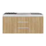 Mueble Inferior de Cocina Boreal Fresno y Blanco 179.9x89.5cm con Mesón de Acero Inoxidable con Pozuelo Lado Derecho y con Estufa