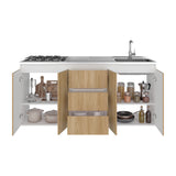 Mueble Inferior de Cocina Boreal Fresno y Blanco 179.9x89.5cm con Mesón de Acero Inoxidable con Pozuelo Lado Derecho y con Estufa