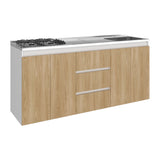 Mueble Inferior de Cocina Boreal Fresno y Blanco 179.9x89.5cm con Mesón de Acero Inoxidable con Pozuelo Lado Derecho y con Estufa