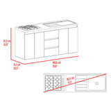 Mueble Inferior de Cocina Boreal Fresno y Blanco 179.9x89.5cm con Mesón de Acero Inoxidable con Pozuelo Lado Derecho y con Estufa