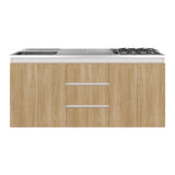 Mueble Inferior de Cocina Boreal Fresno y Blanco 179.9x89.5cm con Mesón de Acero Inoxidable con Pozuelo Lado Izquierdo y con Estufa