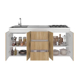 Mueble Inferior de Cocina Boreal Fresno y Blanco 179.9x89.5cm con Mesón de Acero Inoxidable con Pozuelo Lado Izquierdo y con Estufa
