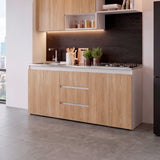 Mueble Inferior de Cocina Boreal Fresno y Blanco 179.9x89.5cm con Mesón de Acero Inoxidable con Pozuelo Lado Izquierdo y con Estufa