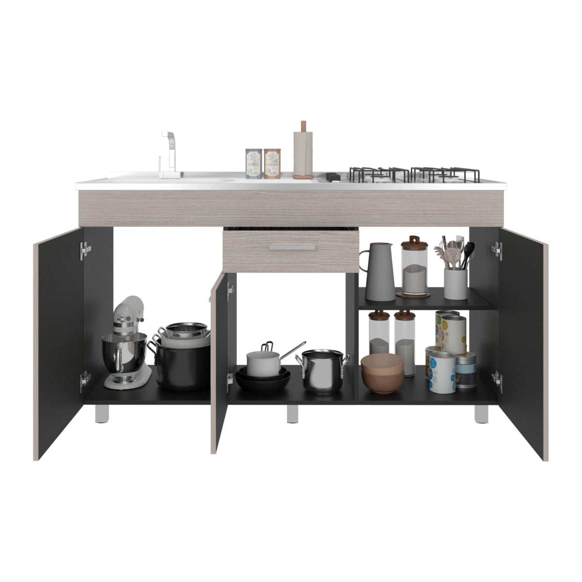 Mueble Inferior de Cocina Rosa Wengue y Positano 148.2x84.5cm sin Mesón y sin Estufa