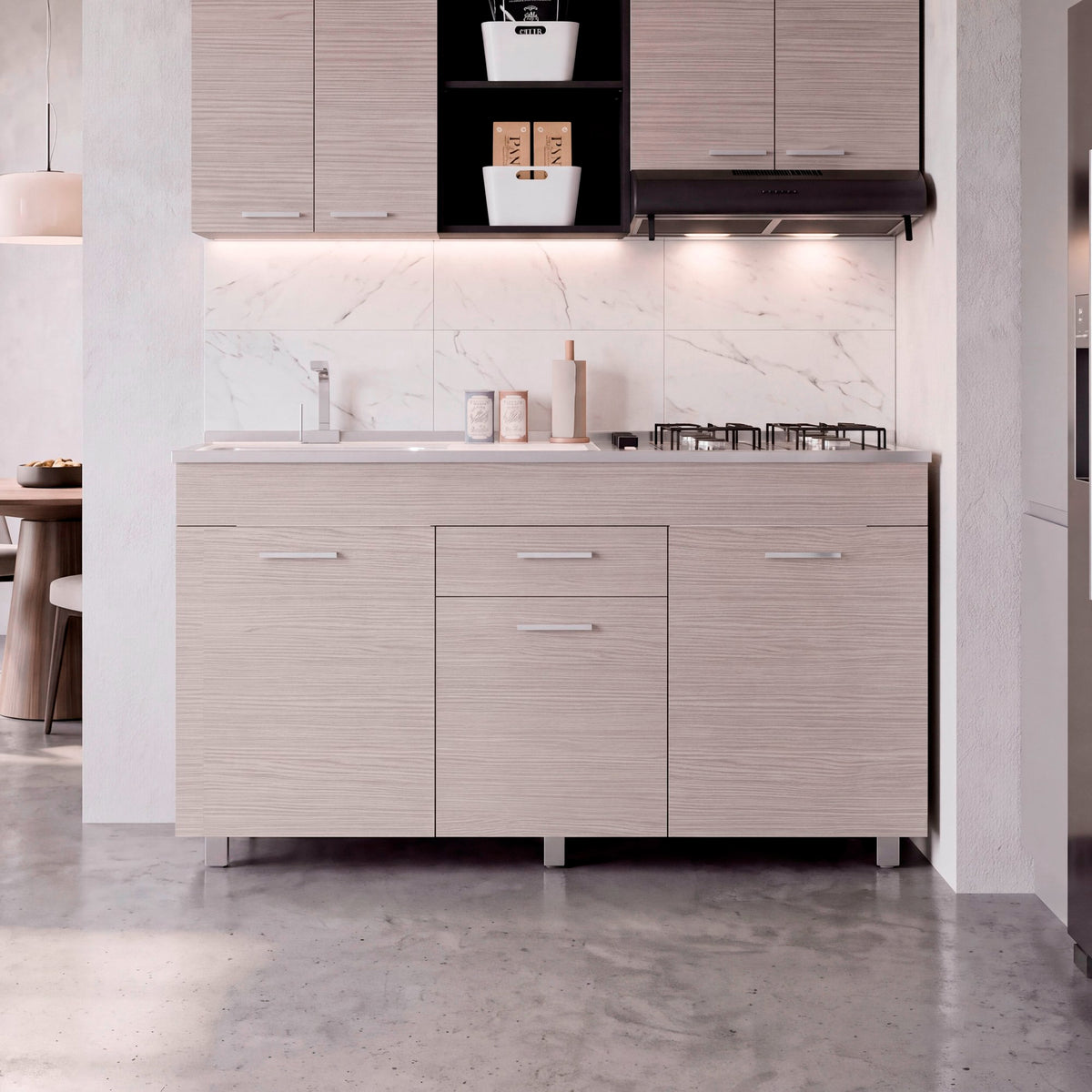 Mueble Inferior de Cocina Rosa Wengue y Positano 148.2x84.5cm sin Mesón y sin Estufa