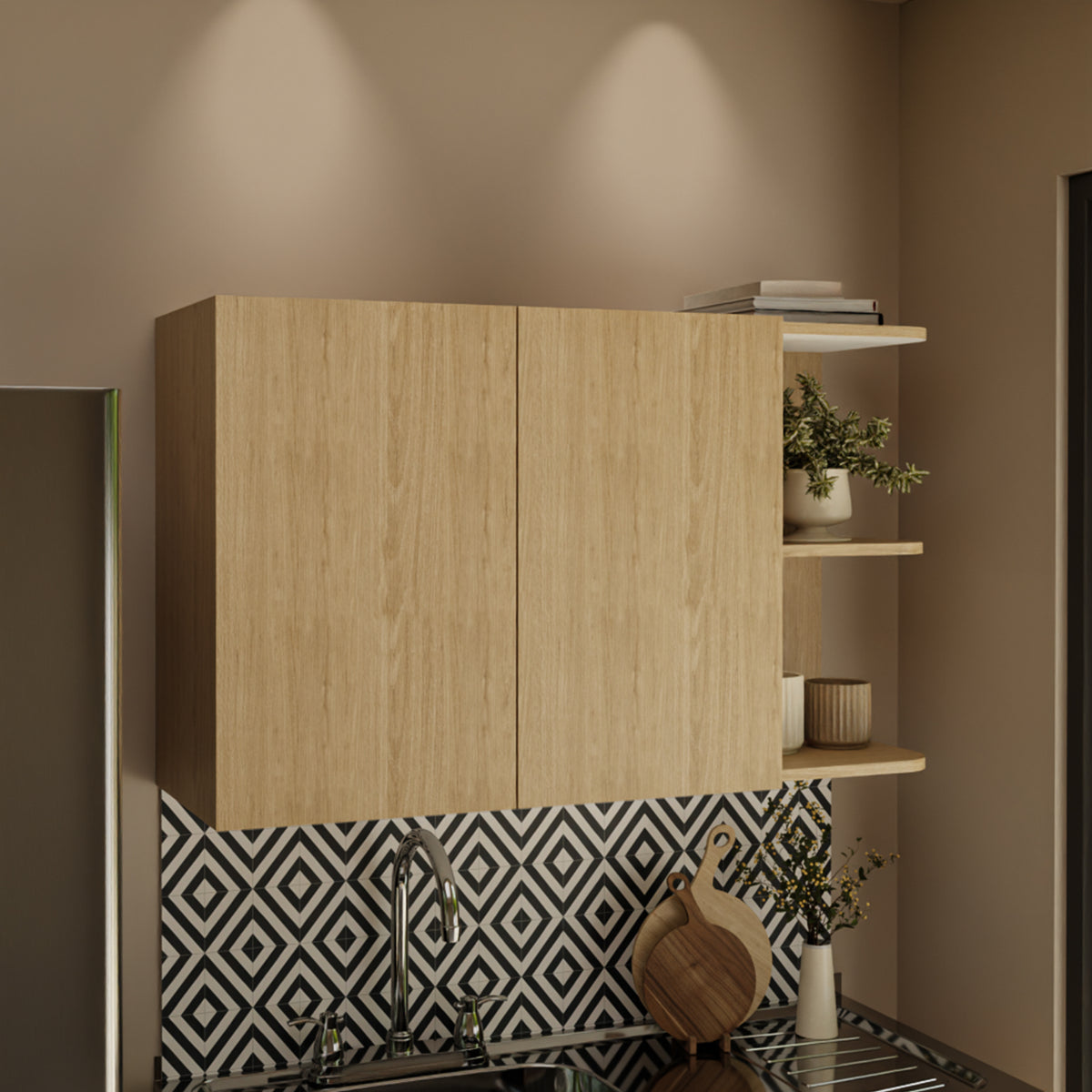 Mueble Superior de Cocina Natura Rovere 100x60cm con Dos Puertas y con Locero