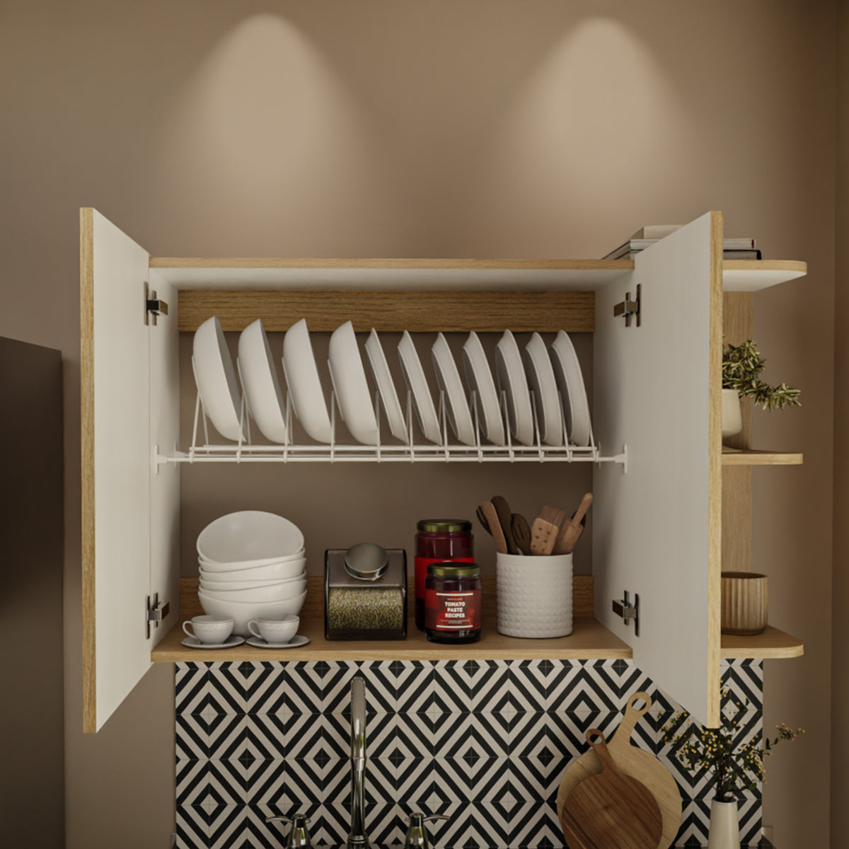 Mueble Superior de Cocina Natura Rovere 100x60cm con Dos Puertas y con Locero