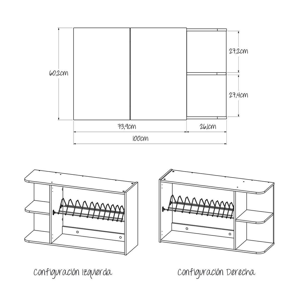 Mueble Superior de Cocina Natura Rovere 100x60cm con Dos Puertas y con Locero