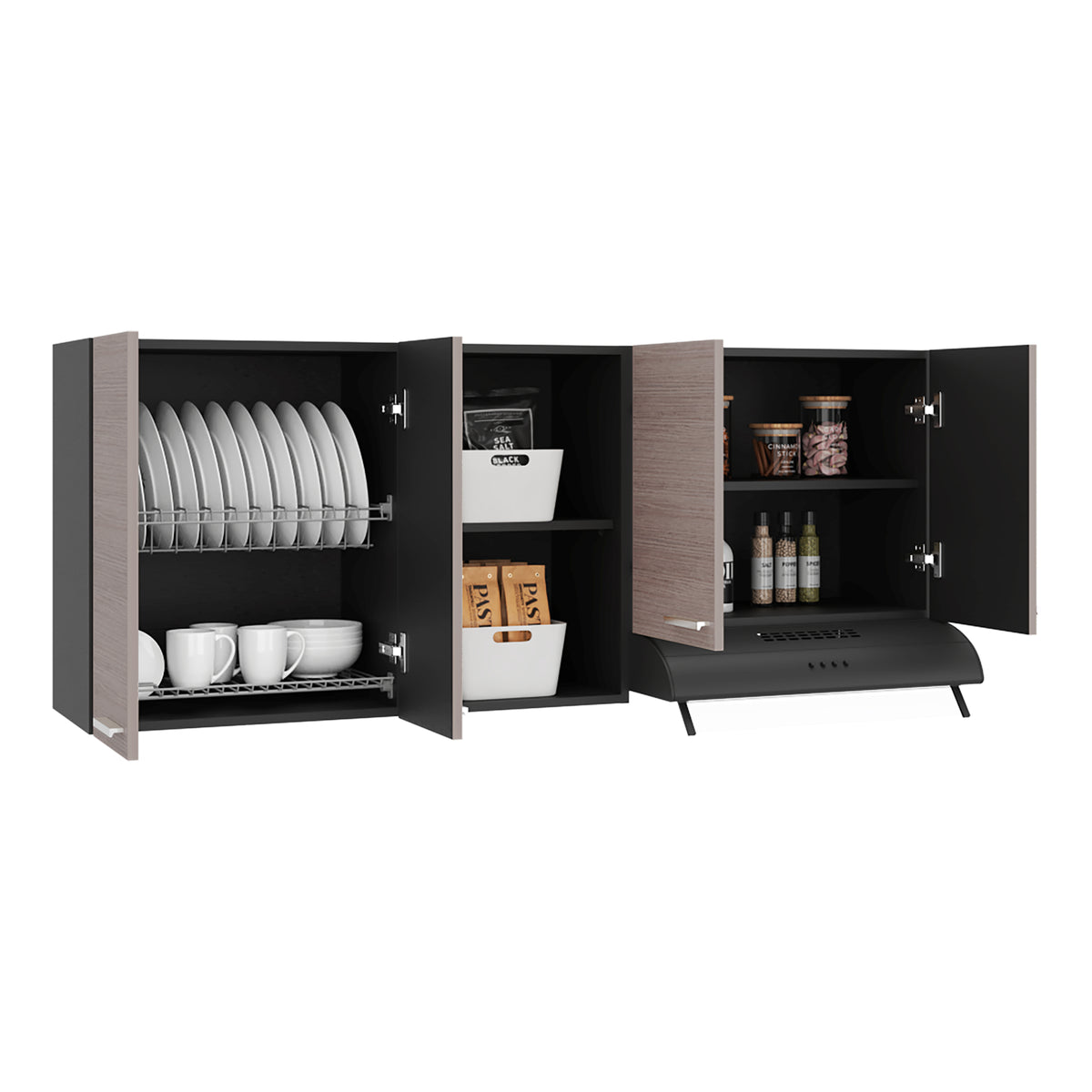 Mueble Superior de Cocina Rosa Wengue y Positano 200x200cm con Cuatro Puertas con Espacio para Extractor Lado Izquierdo y con Locero