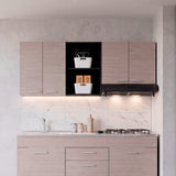 Mueble Superior de Cocina Rosa Wengue y Positano 200x200cm con Cuatro Puertas con Espacio para Extractor Lado Izquierdo y con Locero