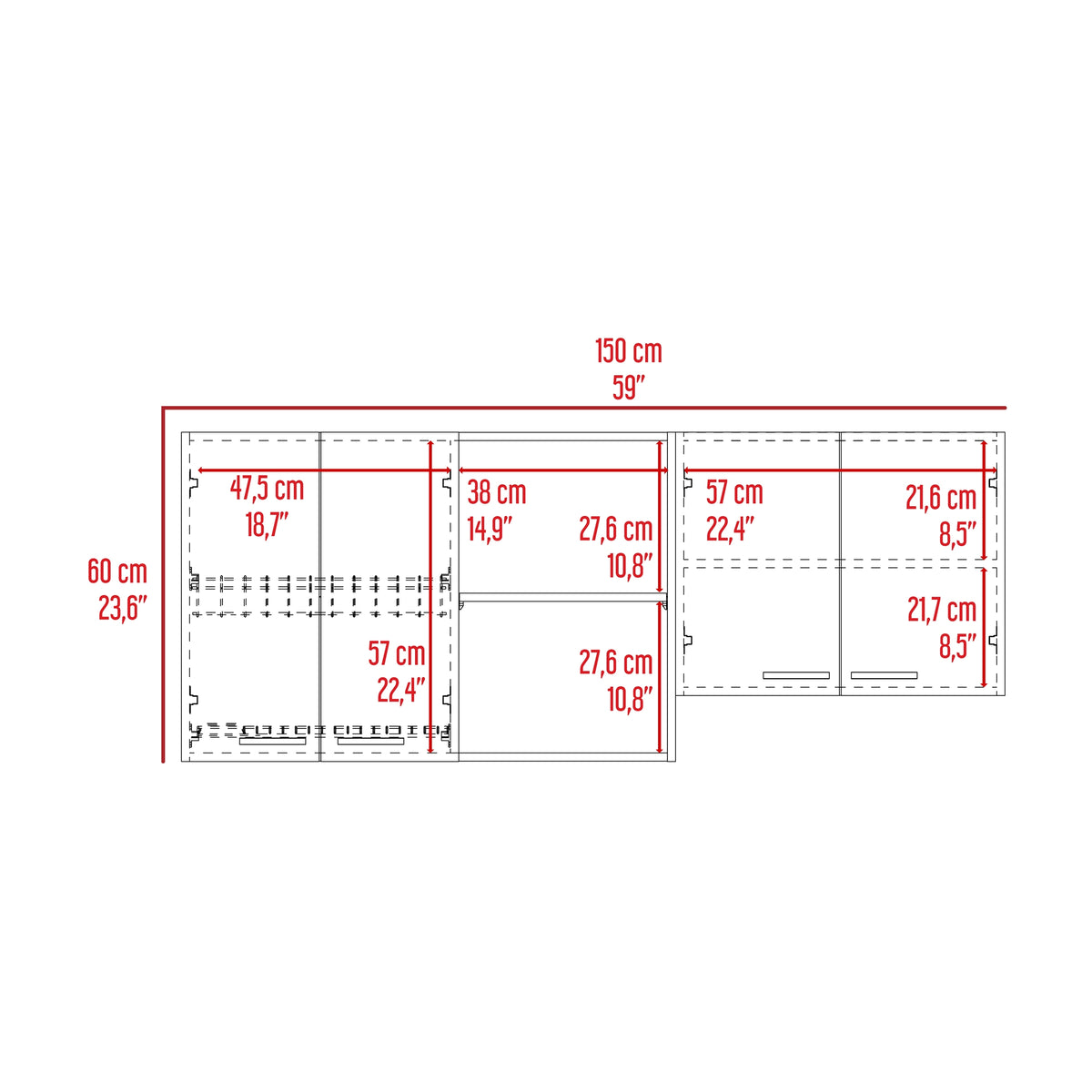Mueble Superior de Cocina Rosa Wengue y Positano 200x200cm con Cuatro Puertas con Espacio para Extractor Lado Izquierdo y con Locero