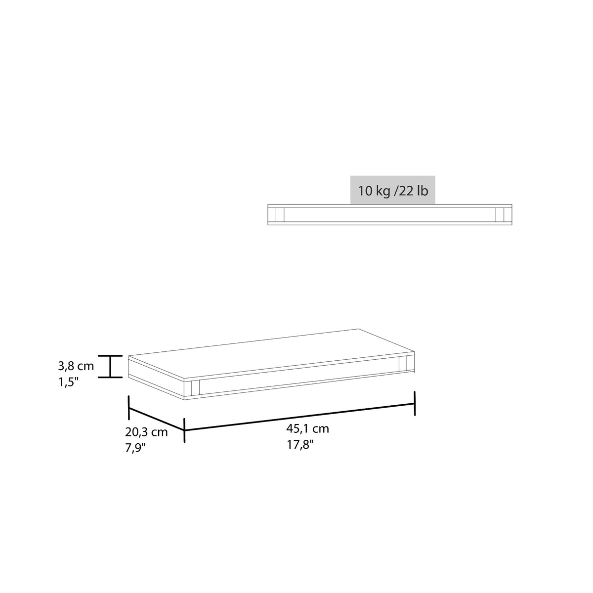 Repisa Shelf Blanco 45.1x3.8cm Flotante Rectangular