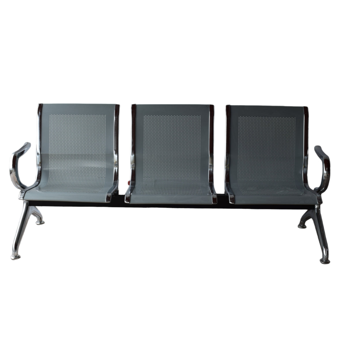 Silla Tandem Gris 162x76cm de Tres Puestos con Apoya Brazos en cada Esquina