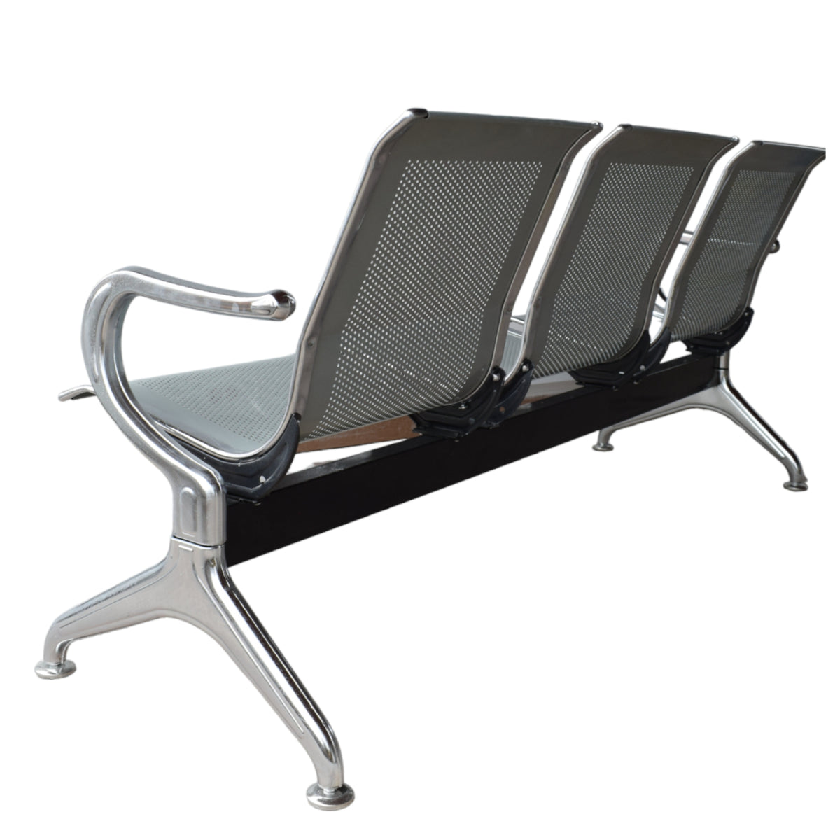 Silla Tandem Gris 162x76cm de Tres Puestos con Apoya Brazos en cada Esquina