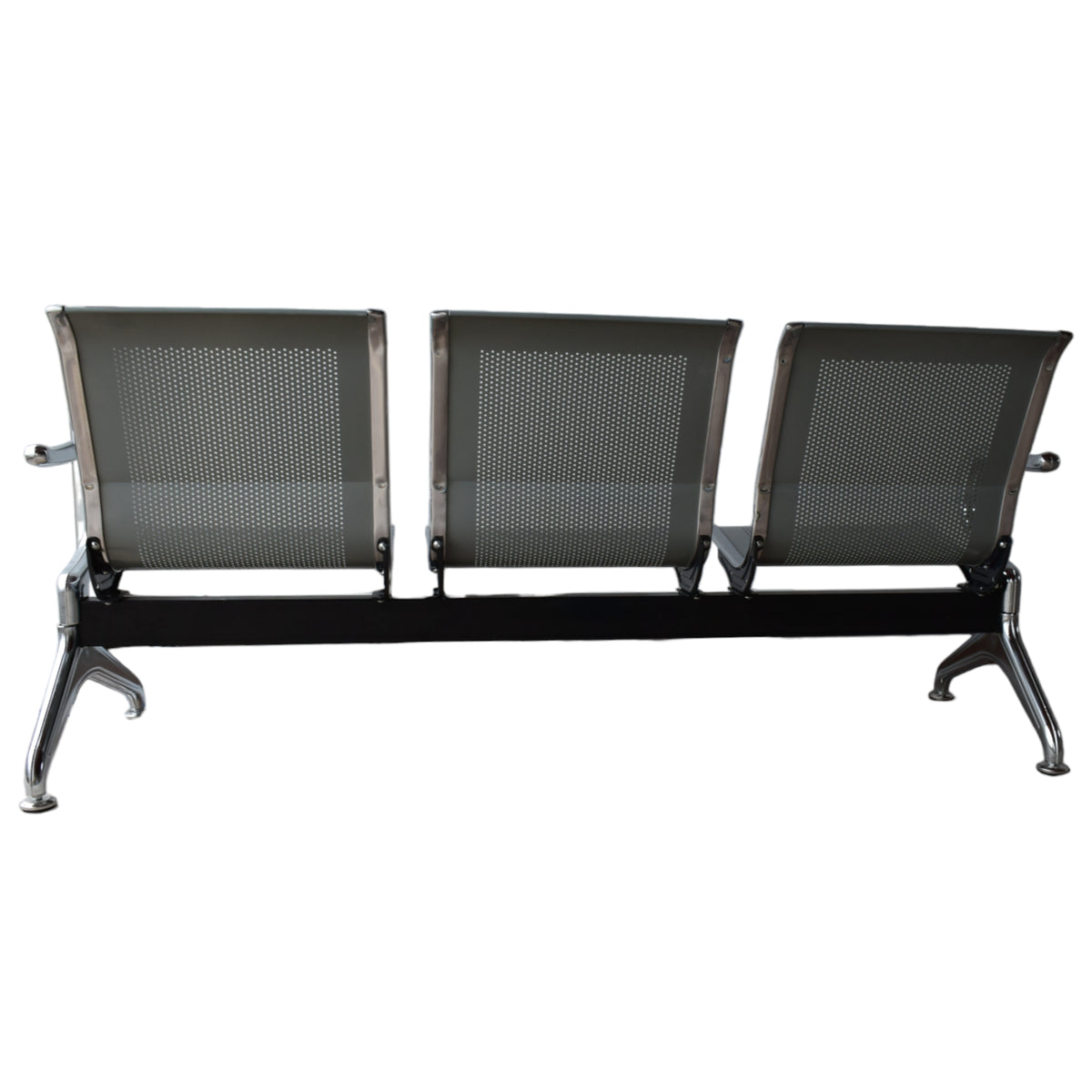 Silla Tandem Gris 162x76cm de Tres Puestos con Apoya Brazos en cada Esquina