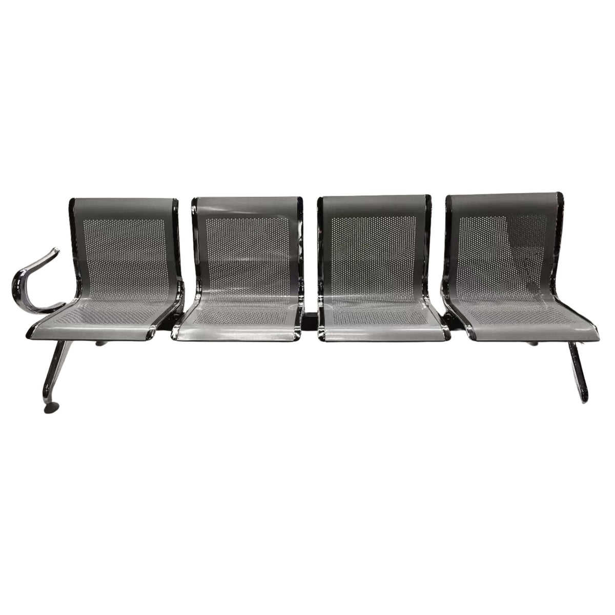 Silla Tandem Gris 225x76cm de Cuatro Puestos con Apoya Brazos en cada Esquina