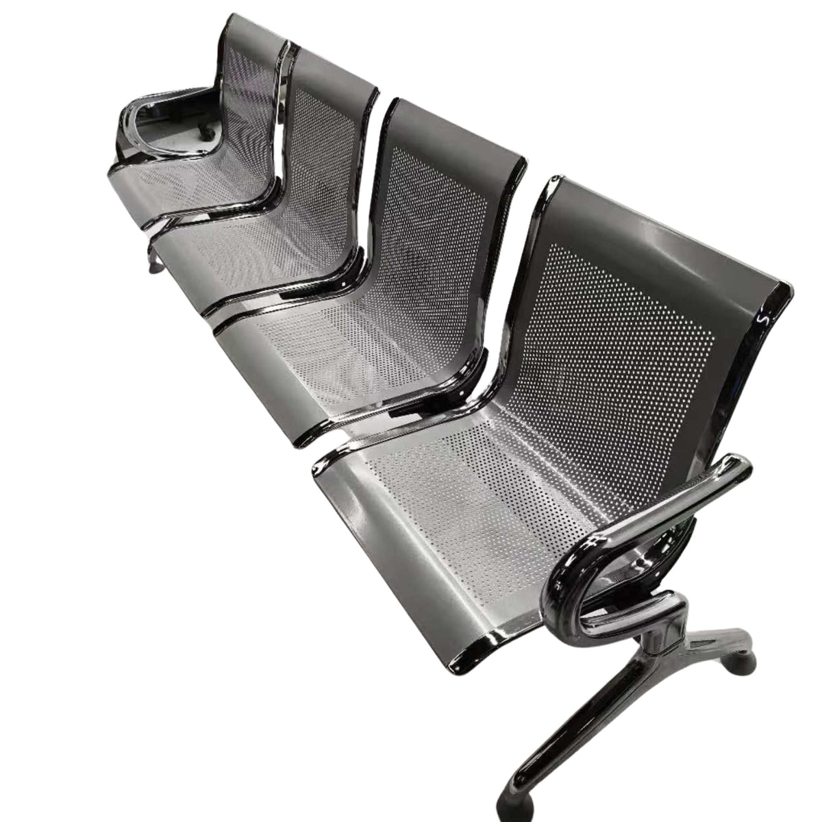 Silla Tandem Gris 225x76cm de Cuatro Puestos con Apoya Brazos en cada Esquina