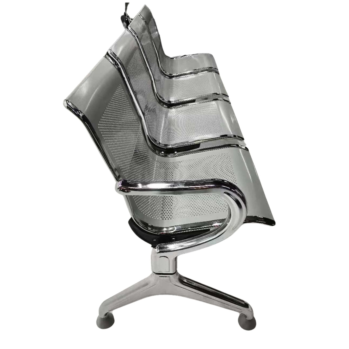 Silla Tandem Gris 225x76cm de Cuatro Puestos con Apoya Brazos en cada Esquina