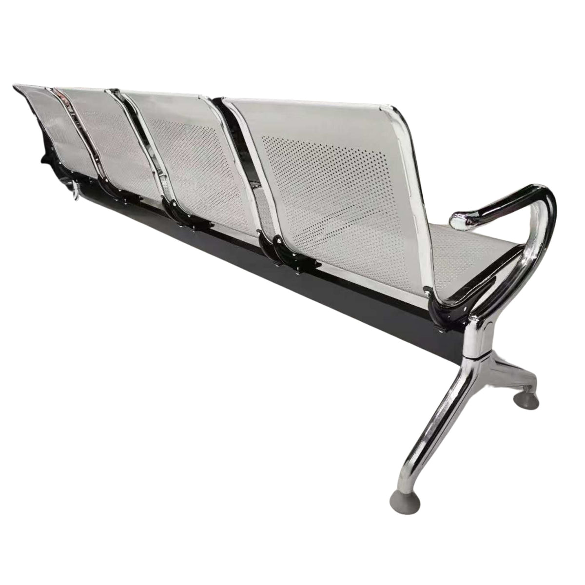 Silla Tandem Gris 225x76cm de Cuatro Puestos con Apoya Brazos en cada Esquina