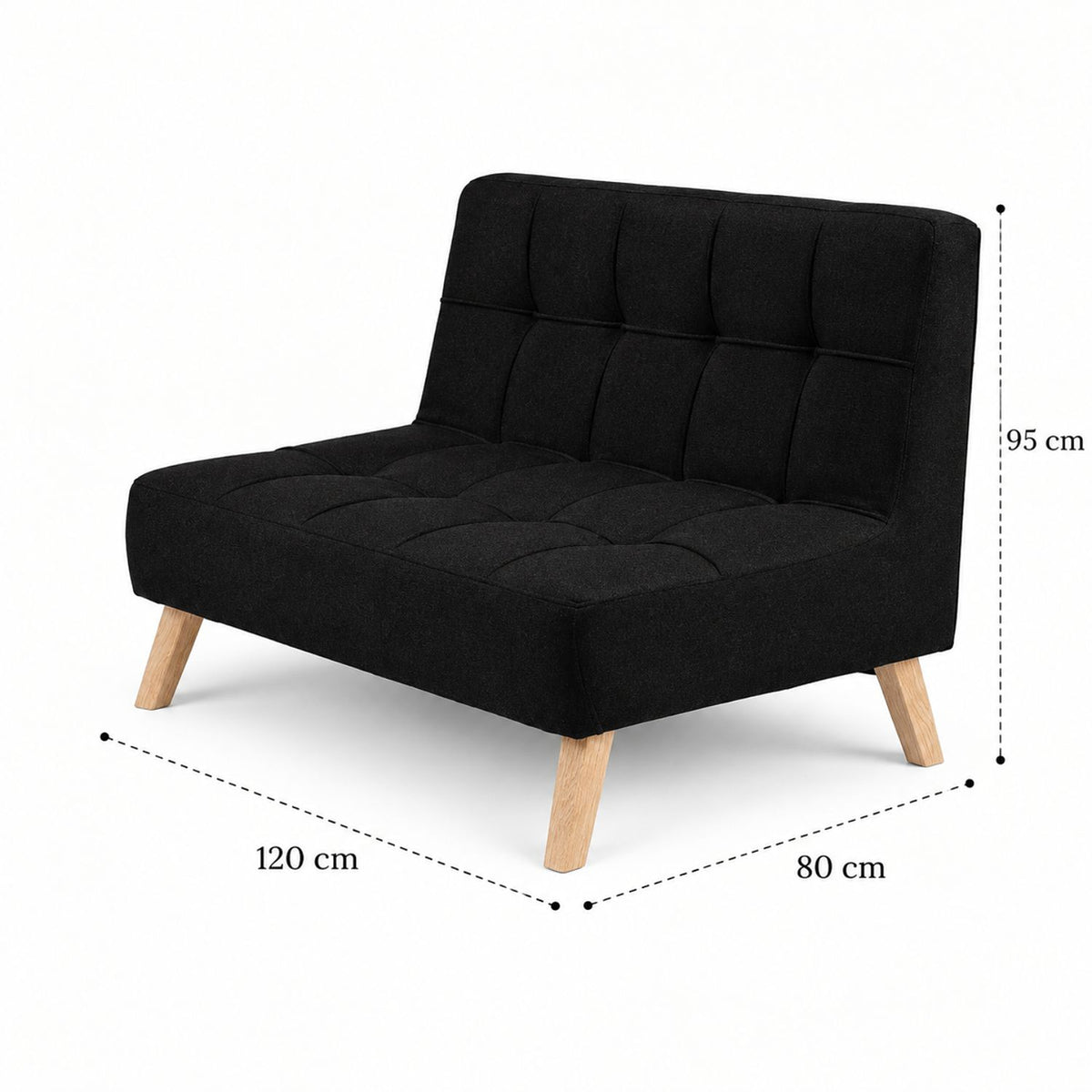 Sofá Segovia Negro 80x95cm de Dos Puestos Antifluido sin Apoya Brazos