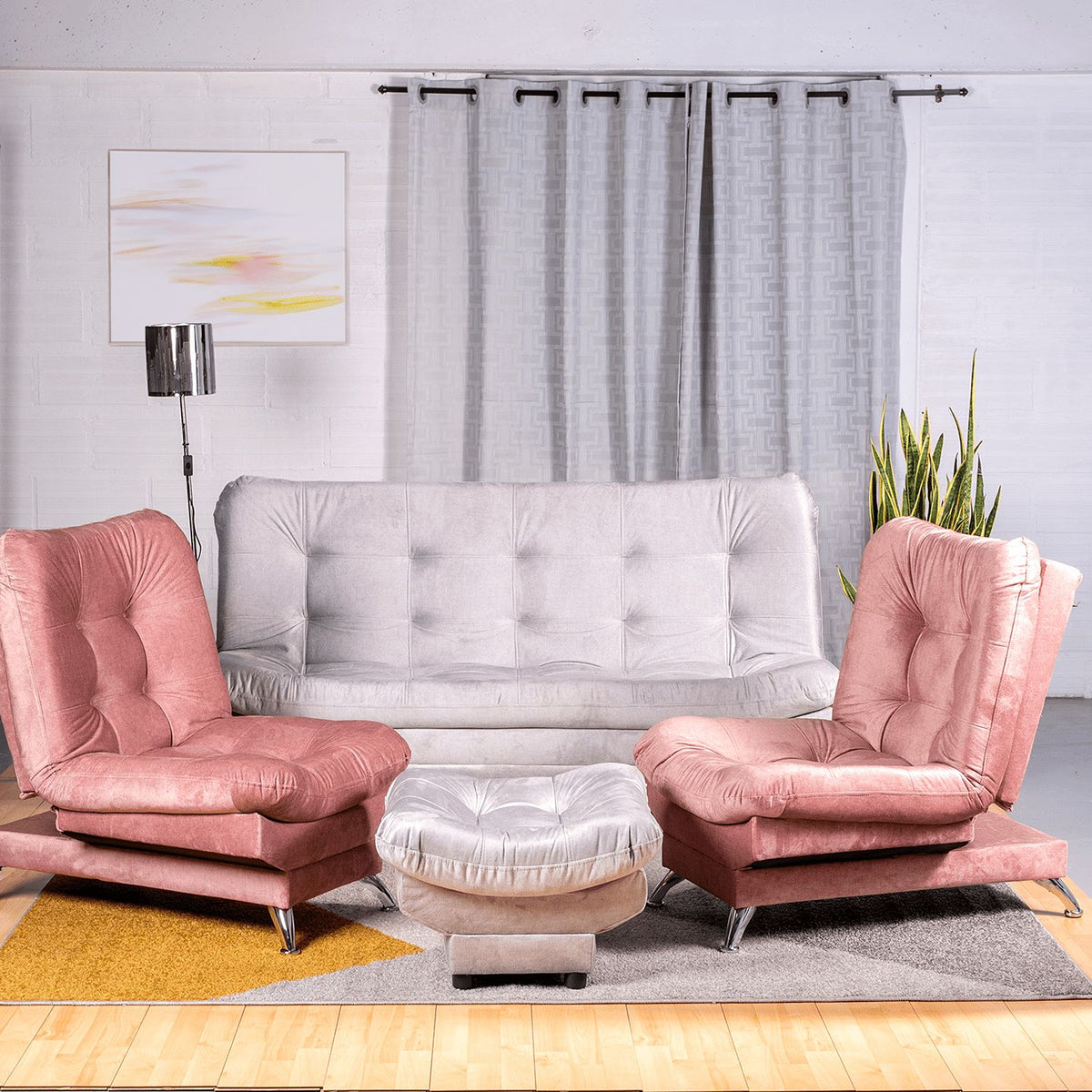 Sala Valencia Gris y Salmón 120x90cm de Seis Puestos Antifluido con Sillas Reclinables