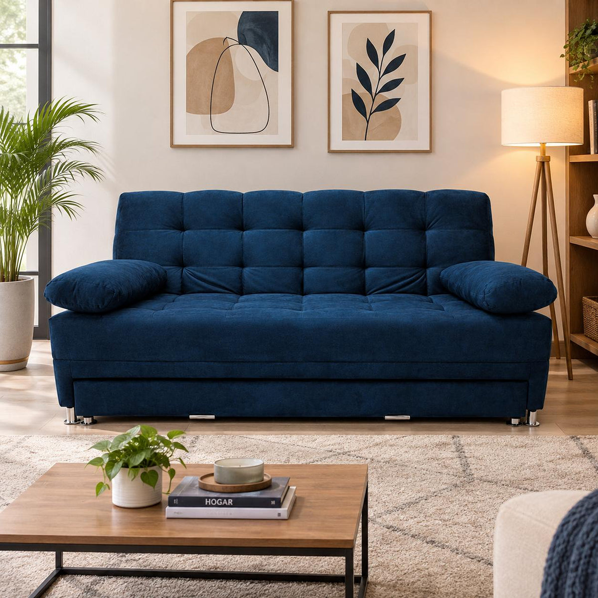 Sofá Cama Arkan Azul Petróleo 190x95cm de Tres Puestos Reclinable sin Apoya Brazos