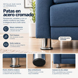 Sofá Cama Arkan Azul Petróleo 190x95cm de Tres Puestos Reclinable sin Apoya Brazos