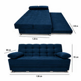 Sofá Cama Arkan Azul Petróleo 190x95cm de Tres Puestos Reclinable sin Apoya Brazos