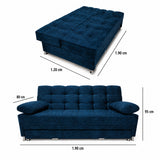 Sofá Cama Arkan Azul Petróleo 190x95cm de Tres Puestos Reclinable sin Apoya Brazos