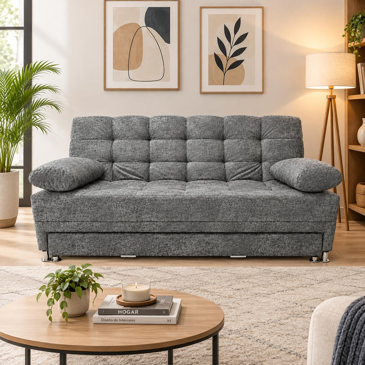 Sofá Cama Arkan Gris 190x95cm de Tres Puestos Reclinable sin Apoya Brazos