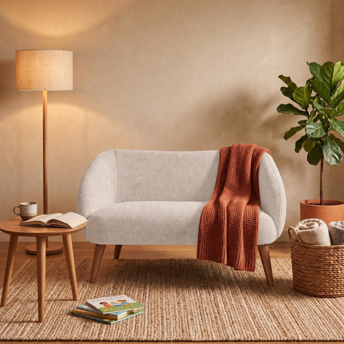 Sofá Astra Beige y Matiz Caoba 130x77cm de Dos Puestos con Apoya Brazos