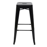 Butaco Bar Tolix Negro 41x79cm de Asiento Cuadrado sin Espaldar y sin Apoya Brazos