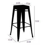 Butaco Bar Tolix Negro 41x79cm de Asiento Cuadrado sin Espaldar y sin Apoya Brazos