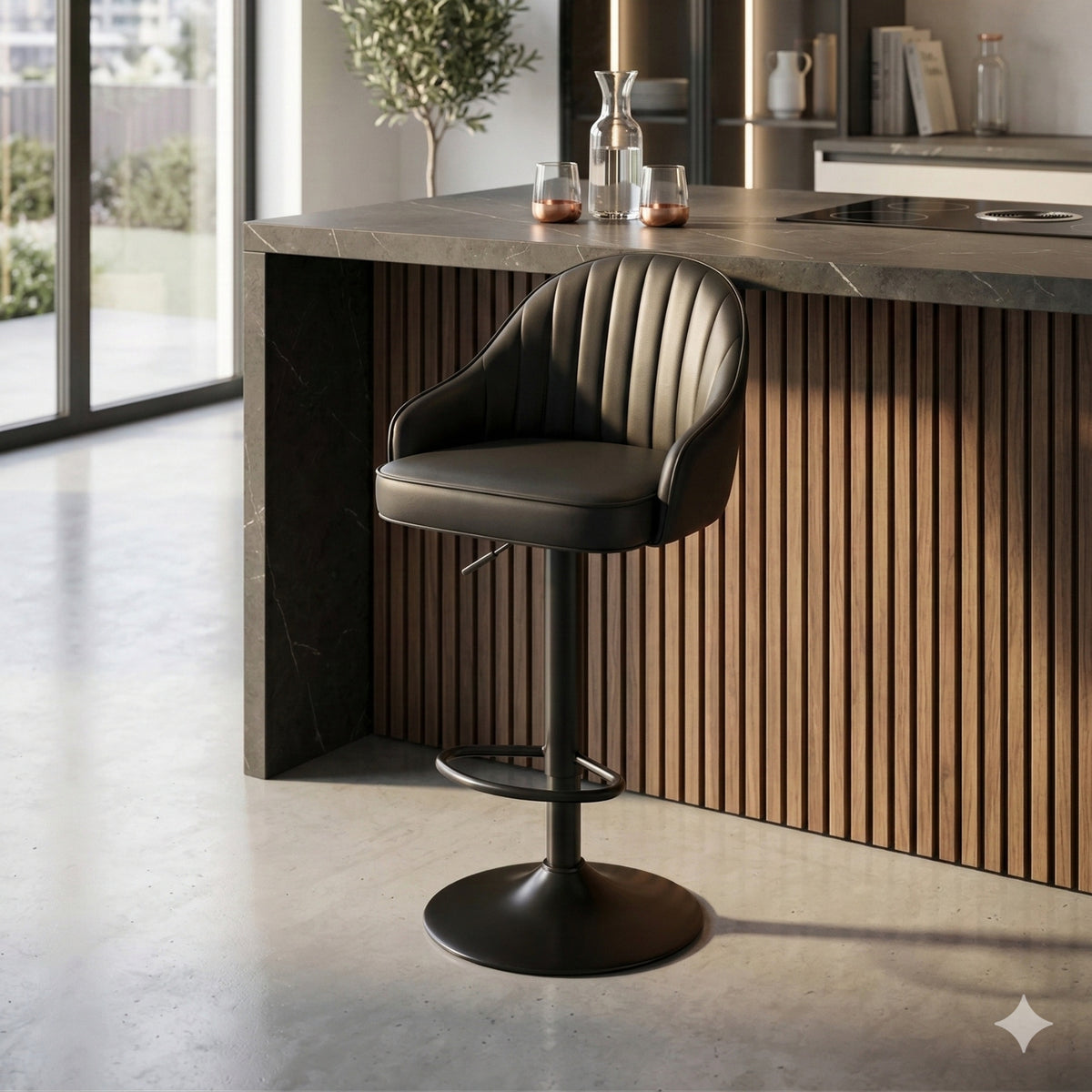 Silla Bar Milan Negro 40x84cm de Asiento Ovalado con Espaldar y sin Apoya Brazos