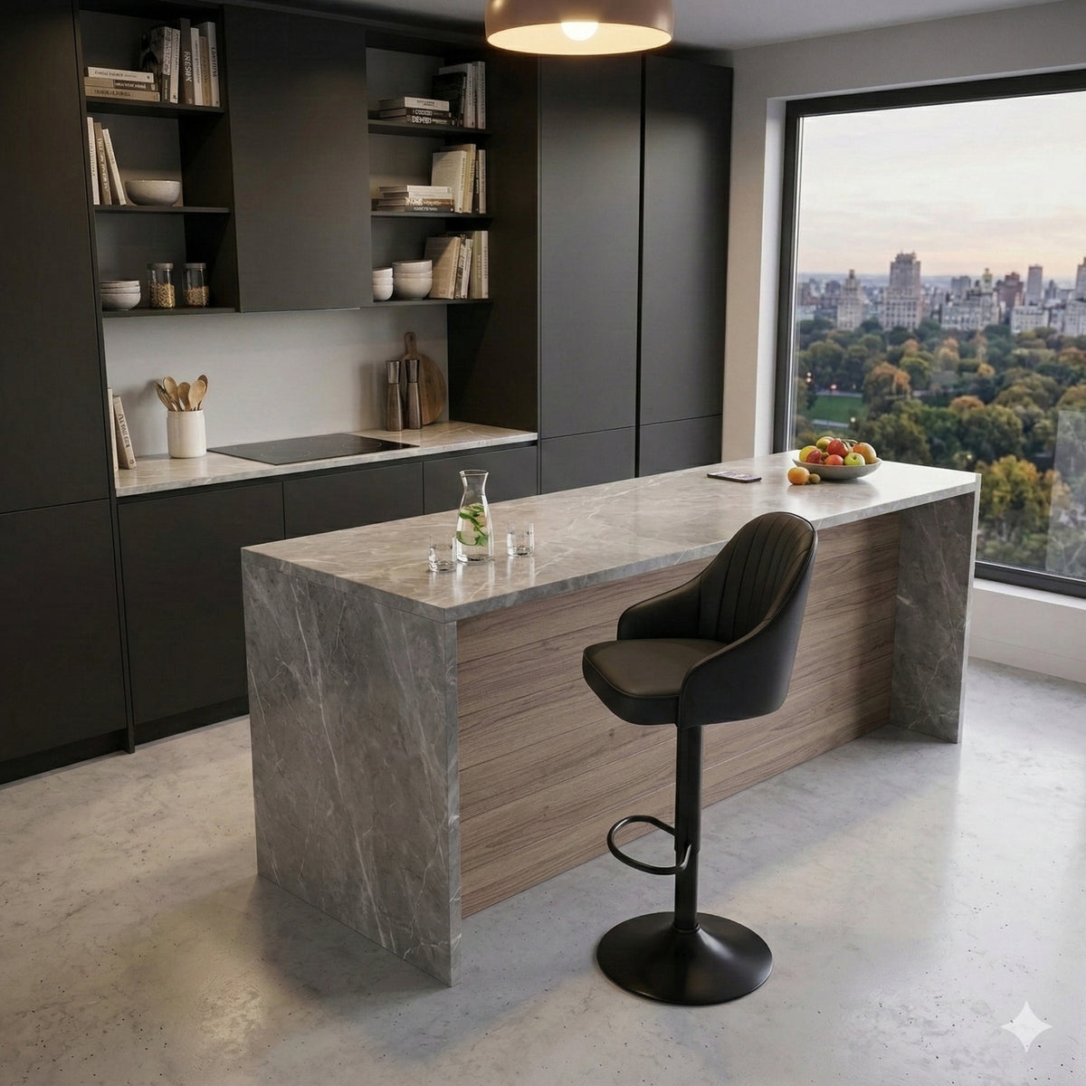 Silla Bar Milan Negro 40x84cm de Asiento Ovalado con Espaldar y sin Apoya Brazos