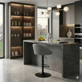 Silla Bar Milan Gris 40x84cm de Asiento Ovalado con Espaldar y sin Apoya Brazos