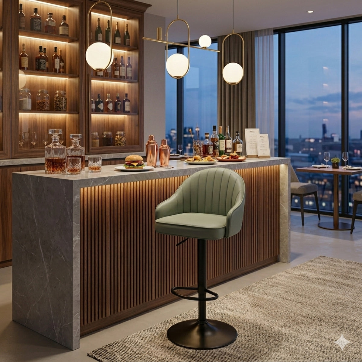 Silla Bar Milan Verde 40x84cm de Asiento Ovalado con Espaldar y sin Apoya Brazos