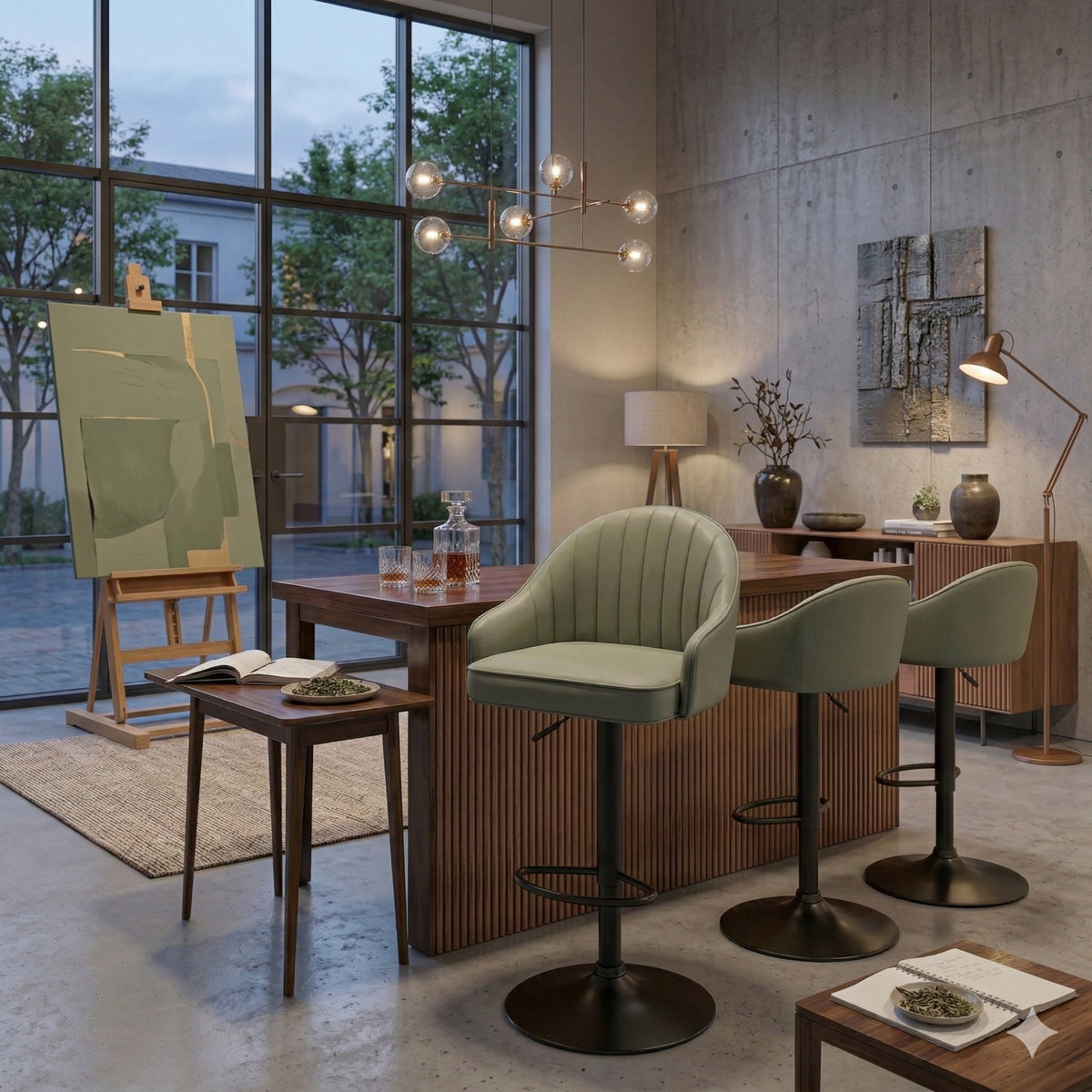 Silla Bar Milan Verde 40x84cm de Asiento Ovalado con Espaldar y sin Apoya Brazos
