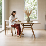Silla de Comedor Saudi Beige y Matiz Caoba 58x82cm de Asiento Ovalado sin Espaldar y sin Apoya Brazos