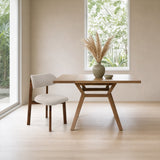 Silla de Comedor Saudi Beige y Matiz Caoba 58x82cm de Asiento Ovalado sin Espaldar y sin Apoya Brazos