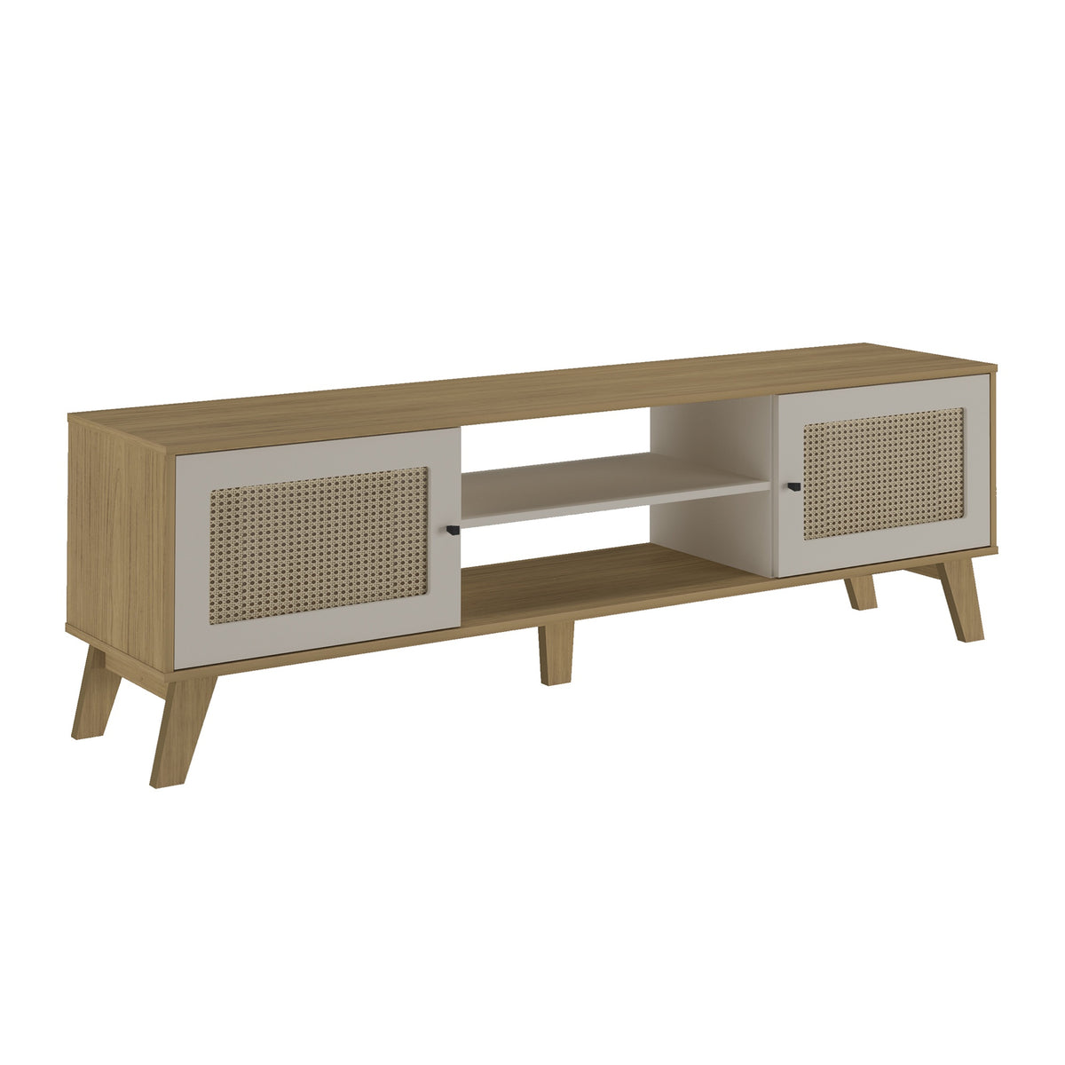 Rack de TV Charlotte Café Claro y Café Crema 180x55cm para Tv Hasta 75" Pulgadas con Dos Compatimientos