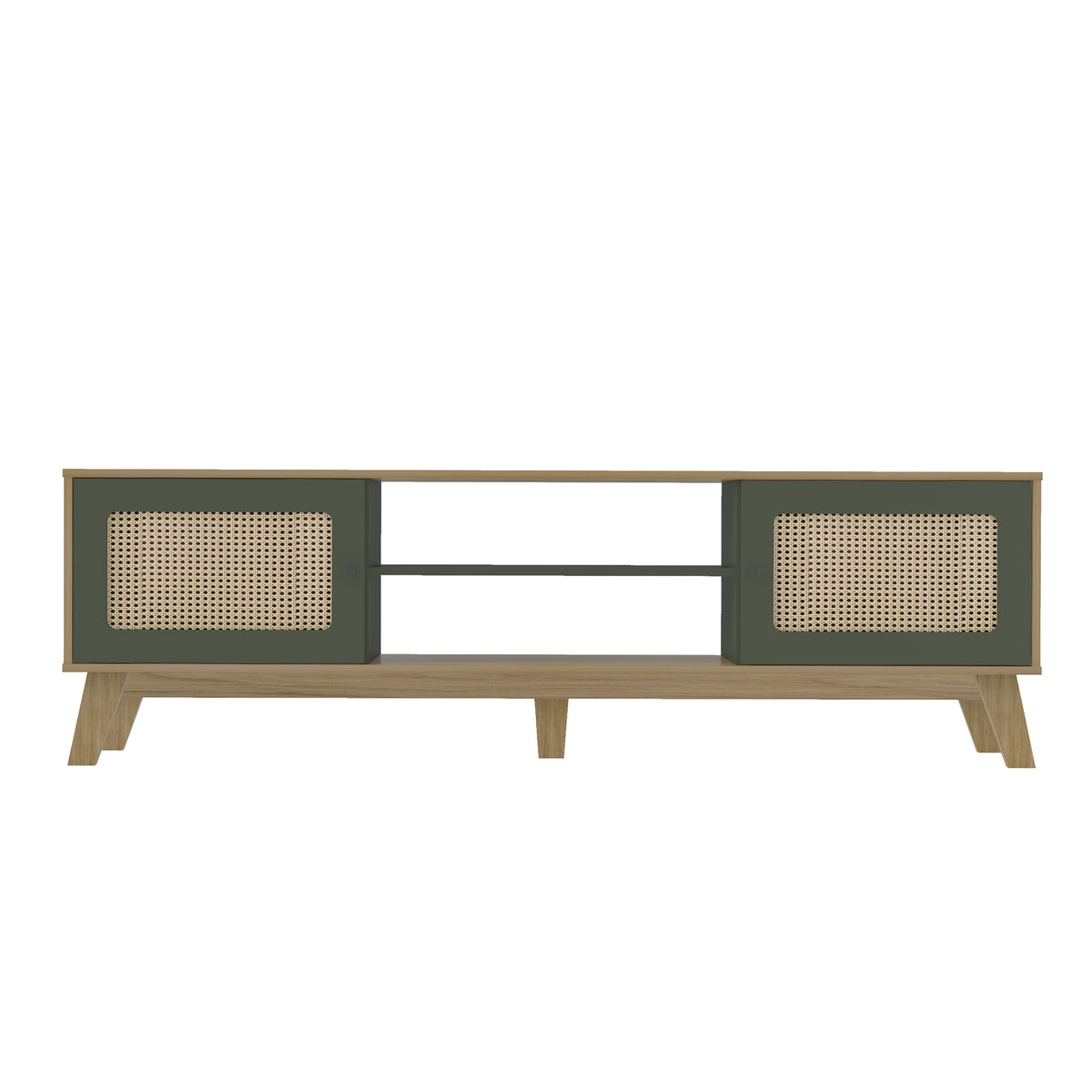 Rack de TV Charlotte Café Claro y Verde 180x55cm para Tv Hasta 75" Pulgadas con Dos Compatimientos