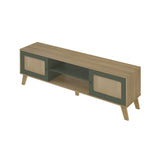 Rack de TV Charlotte Café Claro y Verde 180x55cm para Tv Hasta 75" Pulgadas con Dos Compatimientos