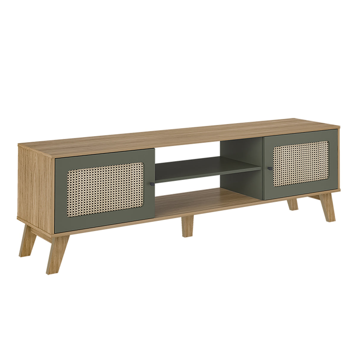Rack de TV Charlotte Café Claro y Verde 180x55cm para Tv Hasta 75" Pulgadas con Dos Compatimientos