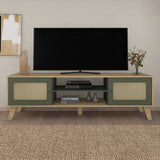 Rack de TV Charlotte Café Claro y Verde 180x55cm para Tv Hasta 75" Pulgadas con Dos Compatimientos