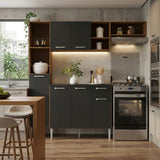 Cocina Compacta Lavinia Castaño y Negro 29x184cm con Mesón de Madera Aglomerada MDP sin Pozuelo y sin Estufa